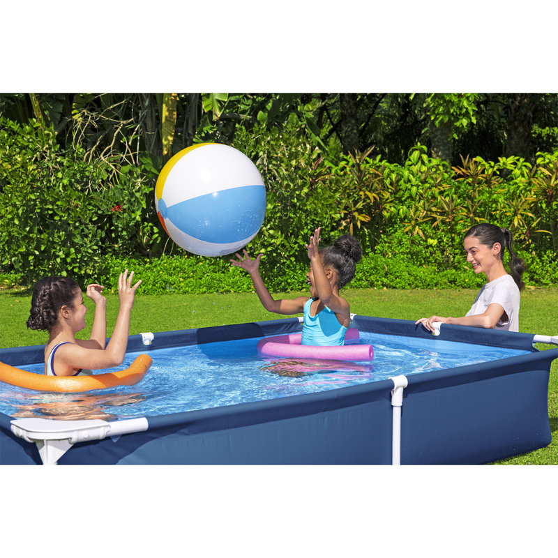 Blue Steel Frame Rectangular Above Ground Pool with Pump