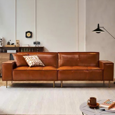 Brown Genuine Leather Modular Sofa cushion couch