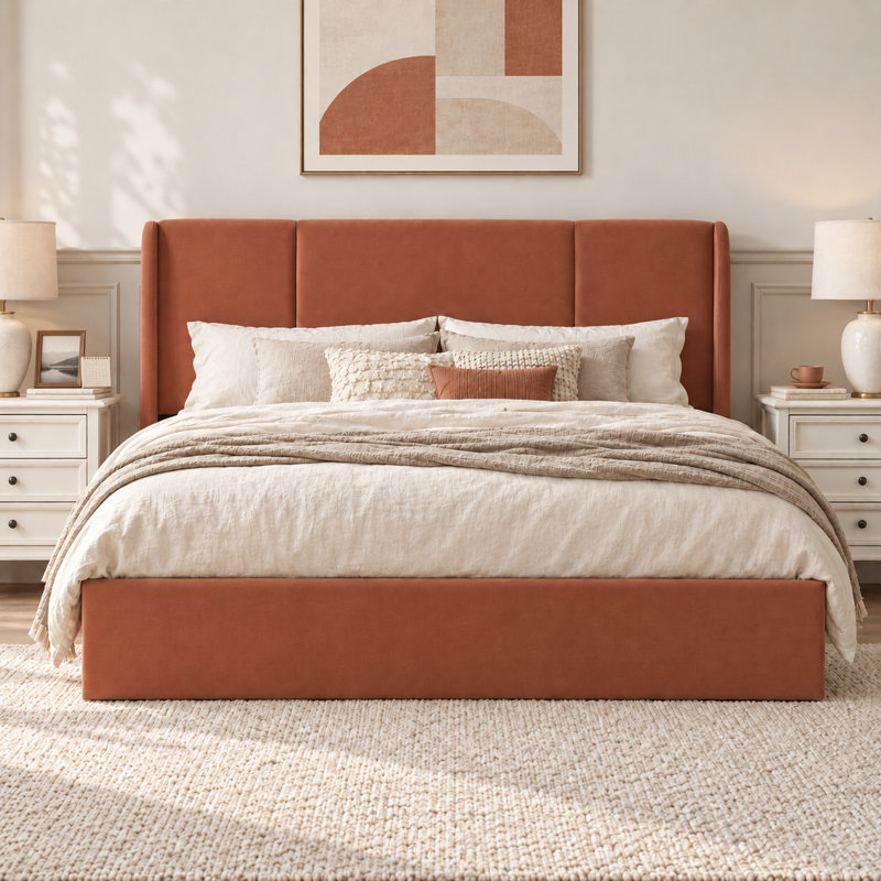 Lit plateforme tapissier Coletti, Grand lit, Brown