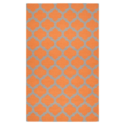 Tapis orange/gris en laine handwoven à tissage plat Kramer