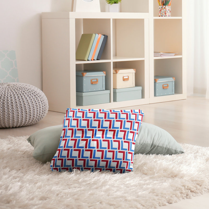 Housse et insert de coussin carré Houston, 30 po x 30 po, Blanc / bleu clair / rouge