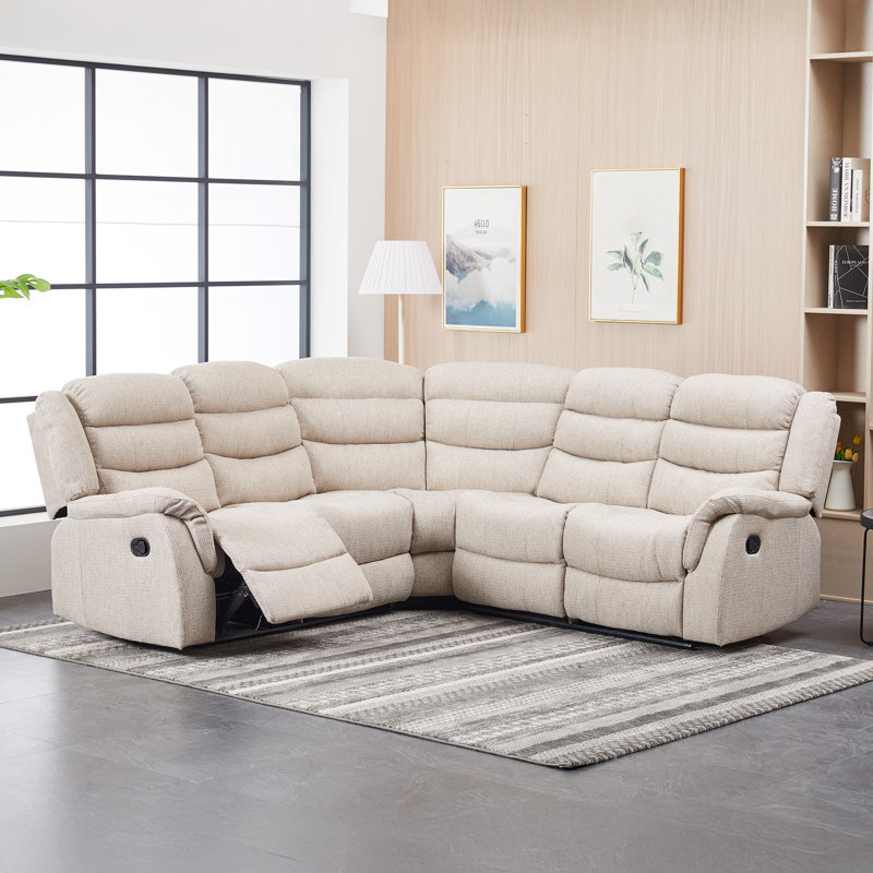 Alesandro 5 Seater Fabric Reclining Corner Sofa , Beige