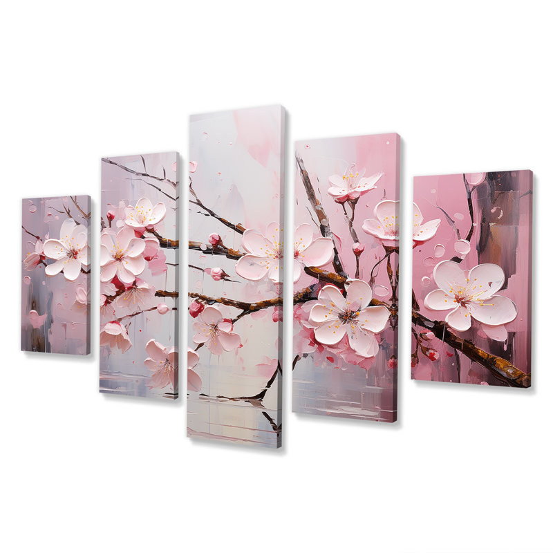 Cerisier blanc et rose Bloom I - Ensemble de décorations murales multiples