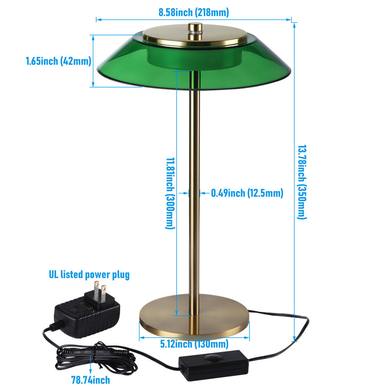 Sacci Dimmable Table Lamps, Green Glass LED Banker’s Lamp with Antique Brass Body