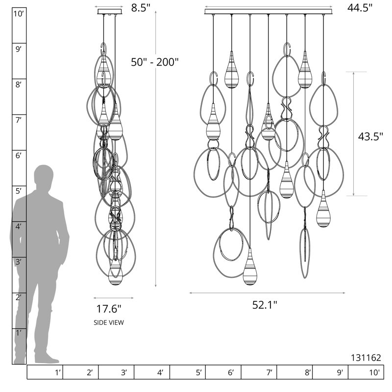 Lyric 7-Light Linear Pendant, Long, Modern Brass