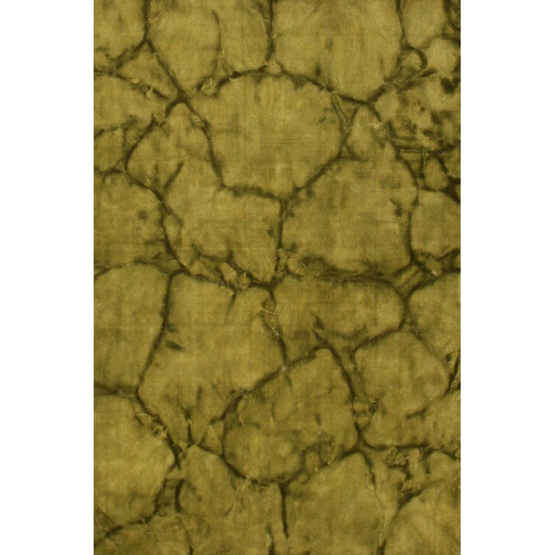 Sleek Cozy Green Hand Knotted Wool Contemporary Abstract Handmade Area Rug, Rectangle 4' x 6'
