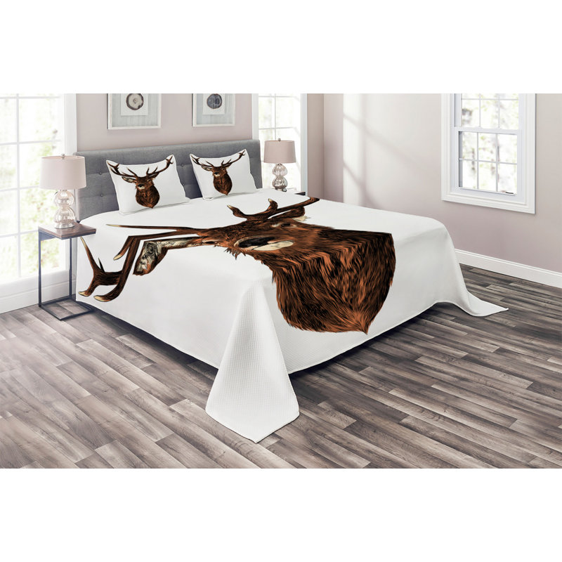 Deer Rustic Polyester Coverlet, King Bedspread + 2 Shams