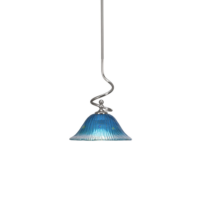 Mini-luminaire suspendu Capri avec verre cristal sarcelle 10 po, Nickel brossé