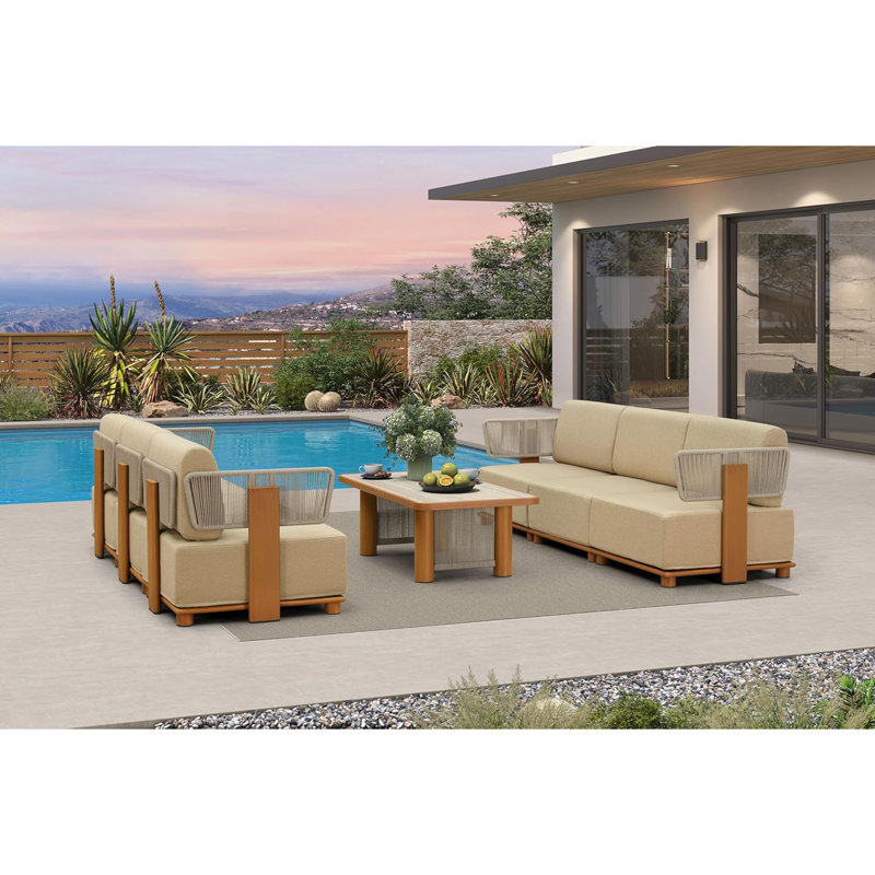 Ensemble de mobilier de patio modulaire à extrémités ouvertes, 7 pièces, 1 table