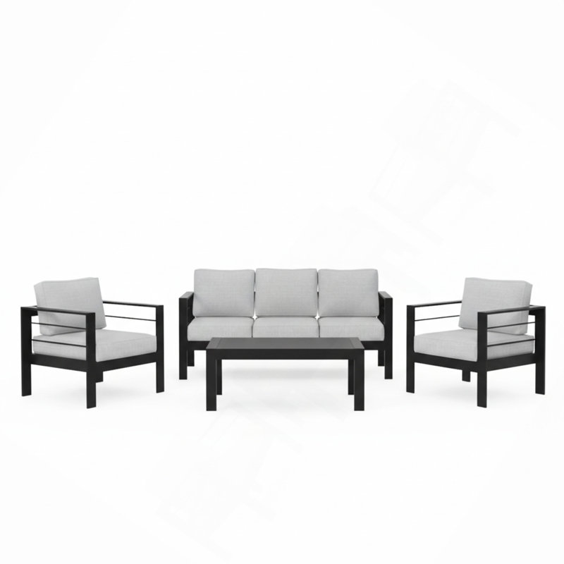 Ensemble de conversation de patio 4 pièces en aluminium, canapé d'extérieur / de patio 5 places avec coussins épais et structure et table basse