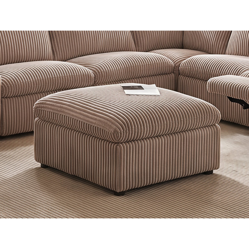 Jolett Upholstered Ottoman, Mushroom Taupe Corduroy