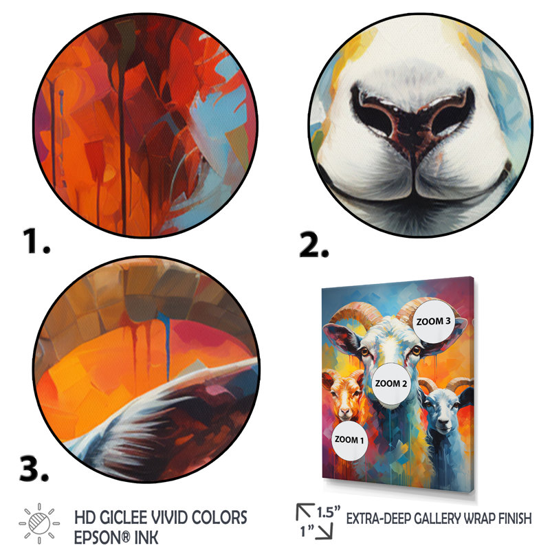 Popart Sheep Ewes II, reproduction d'art sur toile, H 44 po x l 34 po x P 1,5 po, Cadre flottant blanc