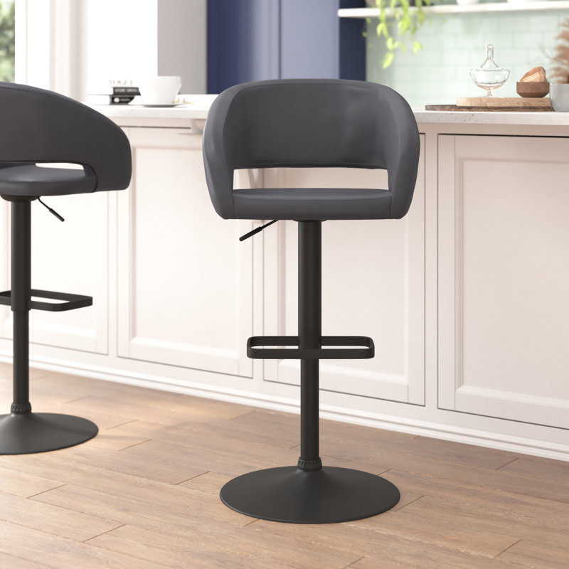 Amberlie Modern Upholstered Adjustable-Height Barstool with Footrest, Black, Charcoal