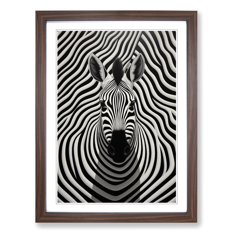 Zebra Op No.4 - Single Picture Frame Print on Wood, 64cm H x 46cm W x 2cm D, Walnut