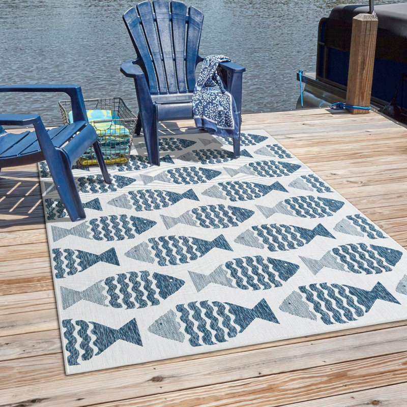 Outdoor Coastal Indoor/Outdoor Area Rug, Rectangle 10' x 14'1"