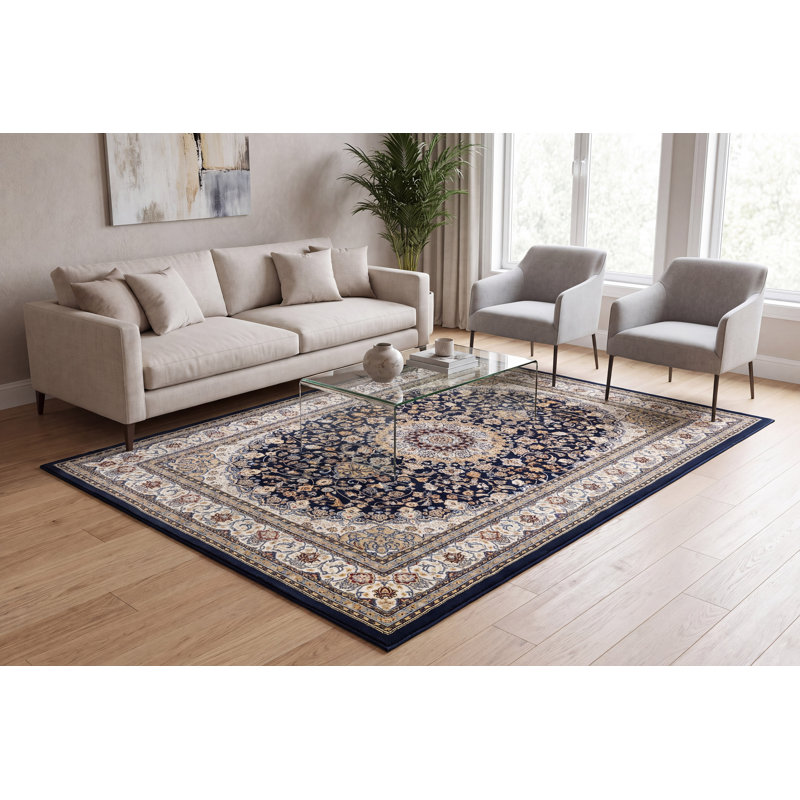 Tapis bleu/ivoire Attell, Rectangle 9 pi 2 po x 12 pi 10 po