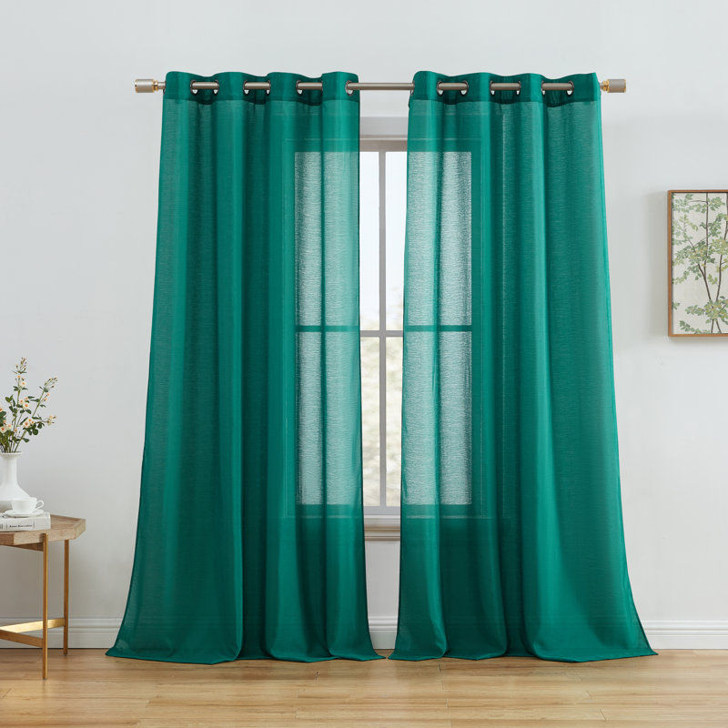 Carmille Semi-Sheer Grommet Curtain Panels, 54" W x 84" L, Gray Teal Blue