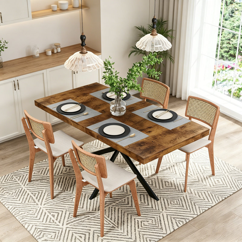 55.11"-70.86"Retro Rectangular Stretch Dining Table With Storage Box  For Dining Rooms, Kitchens, And Living Rooms