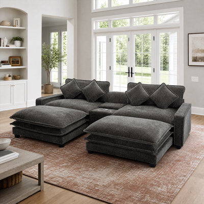 Chenille Upholstered Modular Couch With Versatile Seating, Large Storage, And Convenient USB Ports