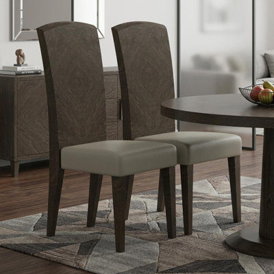 Ensemble de deux chaises d'appoint de salle à manger rembourrées grises et espresso