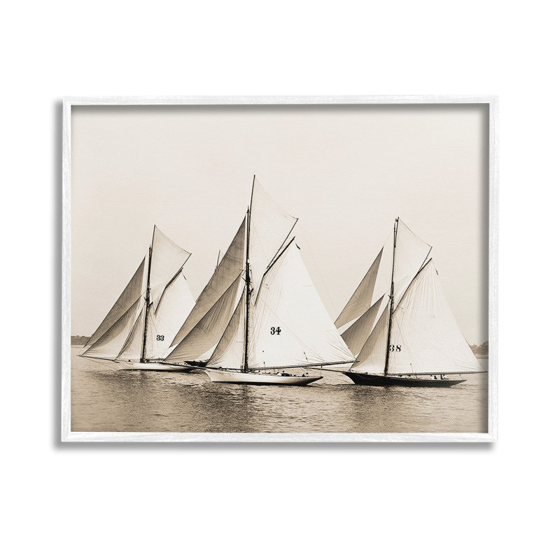 Bc-498_FG " Vintage Ship Fleet " by Graffitee Studios, Coastal White Framed Giclee, 11" H x 14" W