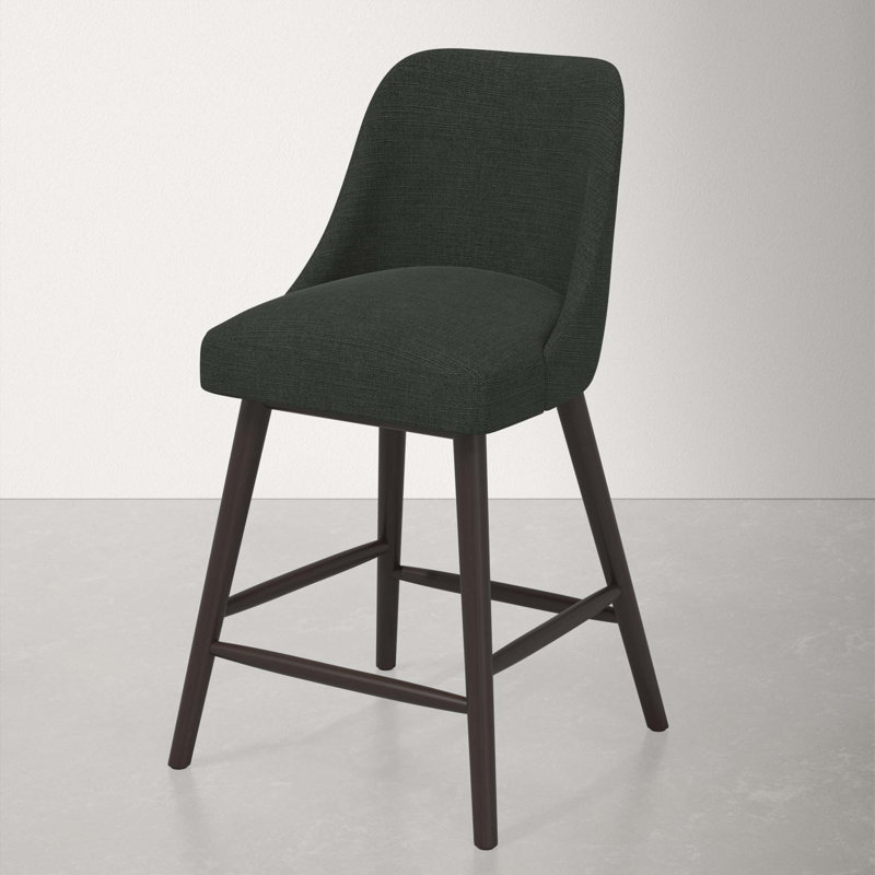 Tabouret Gallie, Espresso, Tabouret de comptoir (siège d'une hauteur de 27 p, Lin classique noir