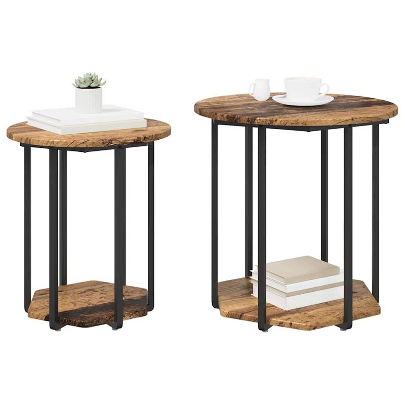  Side Table Set 2 Pcs Artisan Oak And Black 50 X 50 X 50.5 Cm, Old Wood