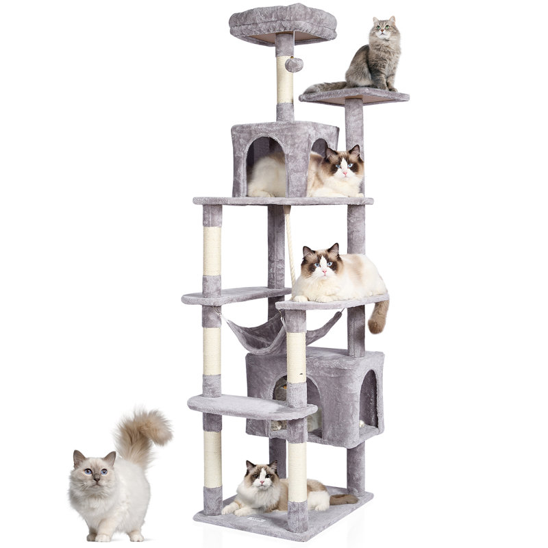 Light Grey 72" Cat Tower with Sisal Scratching Posts and Condos