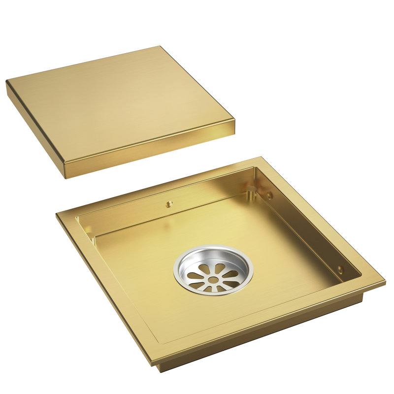 Drain de douche carré 6 "avec couvercle grillagé, drain de plancher avec crépine, Or brossé