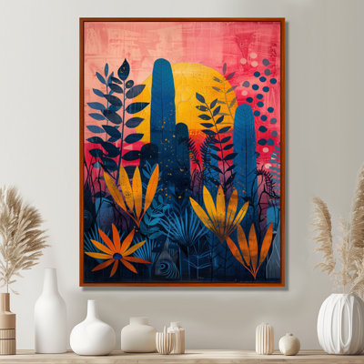 «Blue Pink Palms Desert Paradise I», impression d'art mural palmiers et palmiers
