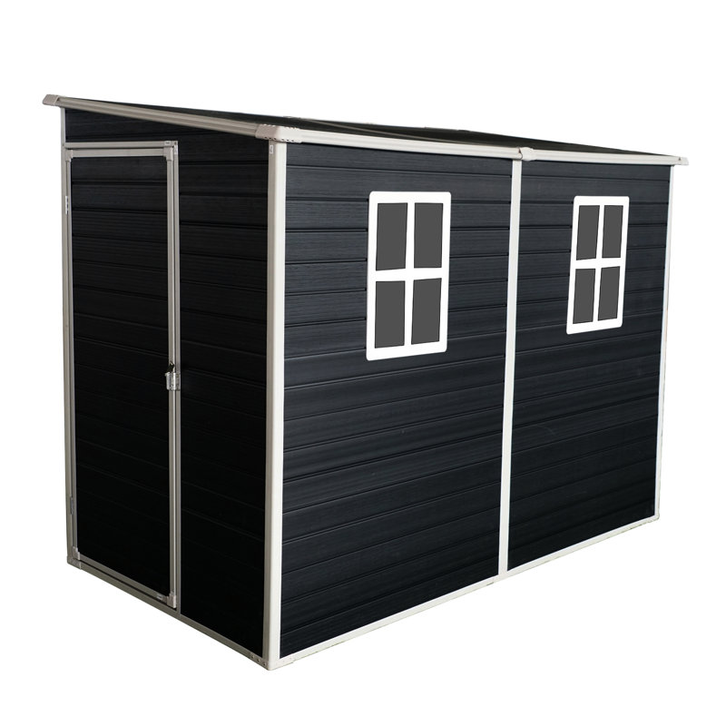 8X4 Ft Resin Shed With Floor. Waterproof, Lockable. - Exterior. Windows & Ventilation For Patio, Yard, Lawn 4X8ft Lockable, Waterproof. -. - Black