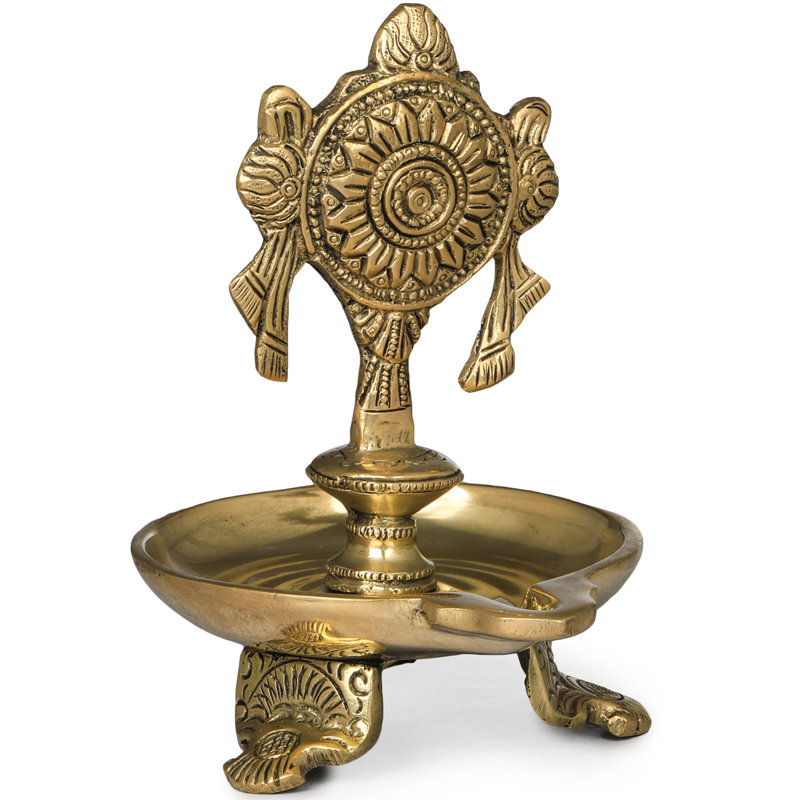 Petite lampe 5 "Vaishnava Chakra Puja en laiton - Décoration indienne india faite à la main Diya Vishnu