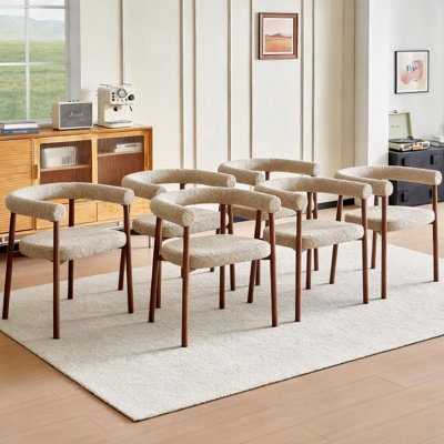 Ensemble de 6 chaises de cuisine, chaises de salle à manger rustiques marron avec accoudoirs et pieds en métal couleur noyer, chaises rondes modernes à dossier ouvert pour salon, restaurant, salle à manger