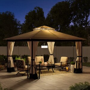 Sunjoy 11 ft. x 13 ft. Beige and Black Steel Gazebo with 2-tier Hip Roof (incomplete 1 box only)