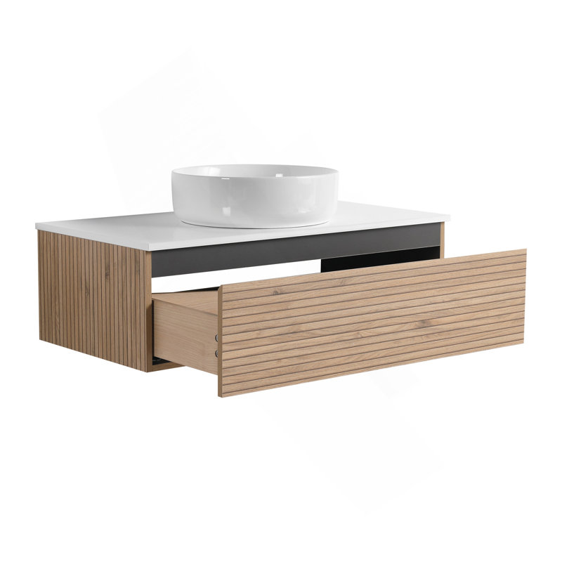 36'' Wall-Mounted Bathroom Vanity With White Art Ceramic Sink  & 1-Soft-Close Drawer (KD-Packing), 36"