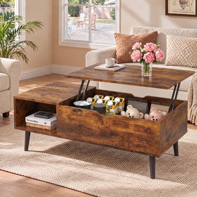 Table basse extensible avec plateau relevable de style milieu du siècle, petite table basse en bois massif avec rangement