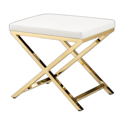 21" White and Gold Faux Leather Vanity Chair by Wrought Studio