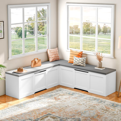 L-Shaped Corner Breakfast Nook Bench With Storage,Storage Bench, Entryway Shoe Bench with Upholstered Seat, L-Shaped Corner Storage Entryway Bench