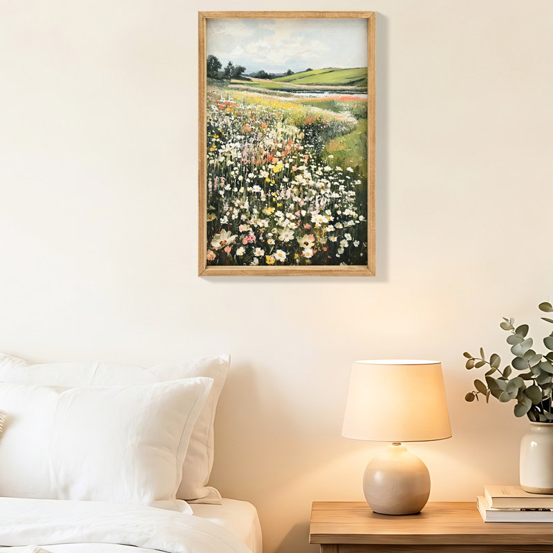 16 x 24 pouces, impressions sur toile encadrées de champ de fleurs sauvages classiques pour chambre à coucher et salle à manger, décoration murale, pré