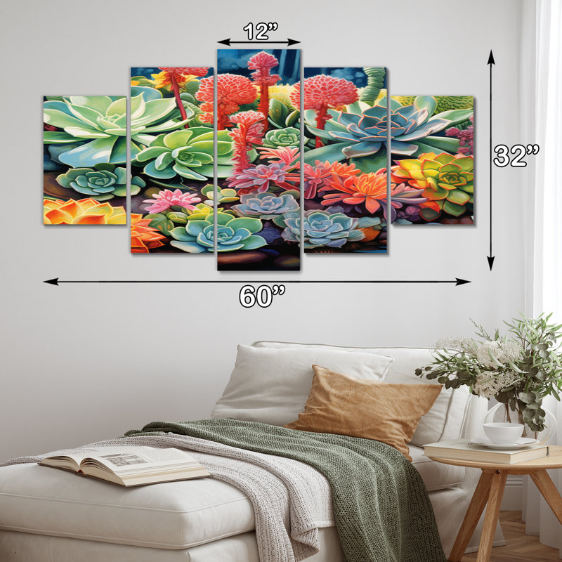 Succulents Succulent Oasis I - Floral Wall Art Living Room - 5 Panels