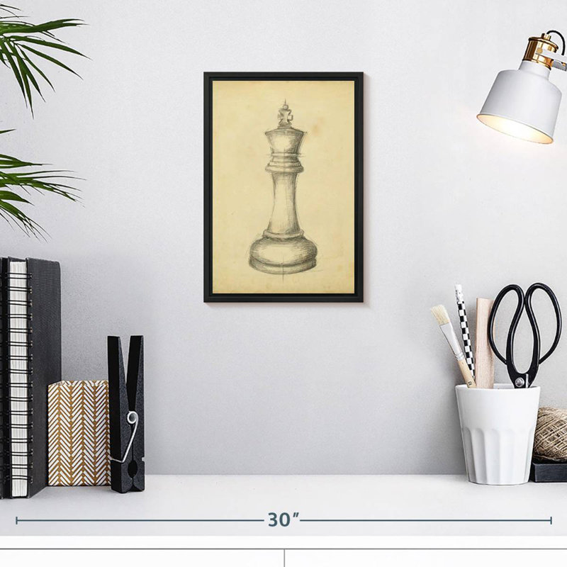 Échecs antiques I, 9 po x 13 po, Cadre flottant noir