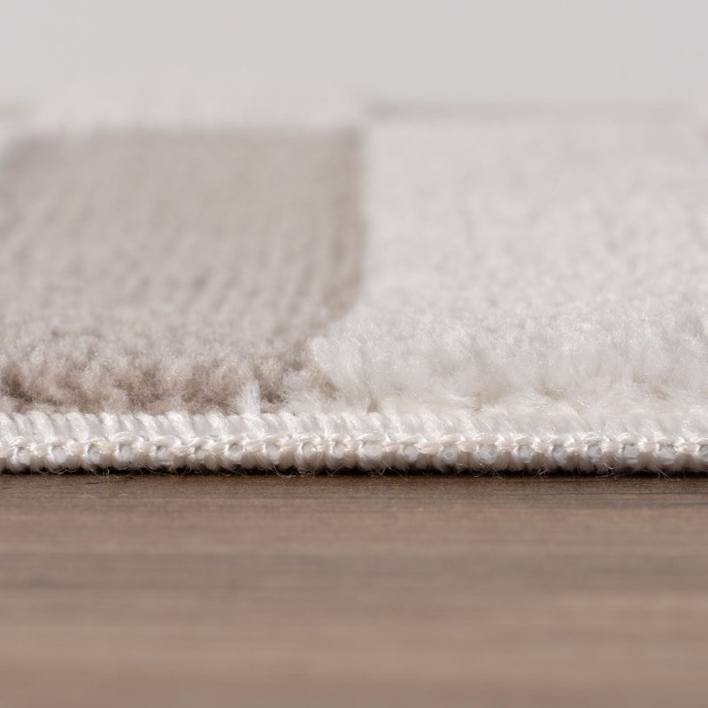 Loft Modern Striped Living Room Area Rug and Runner Soft Pile, Rectangle 80 x 150 cm, Beige/Ivory
