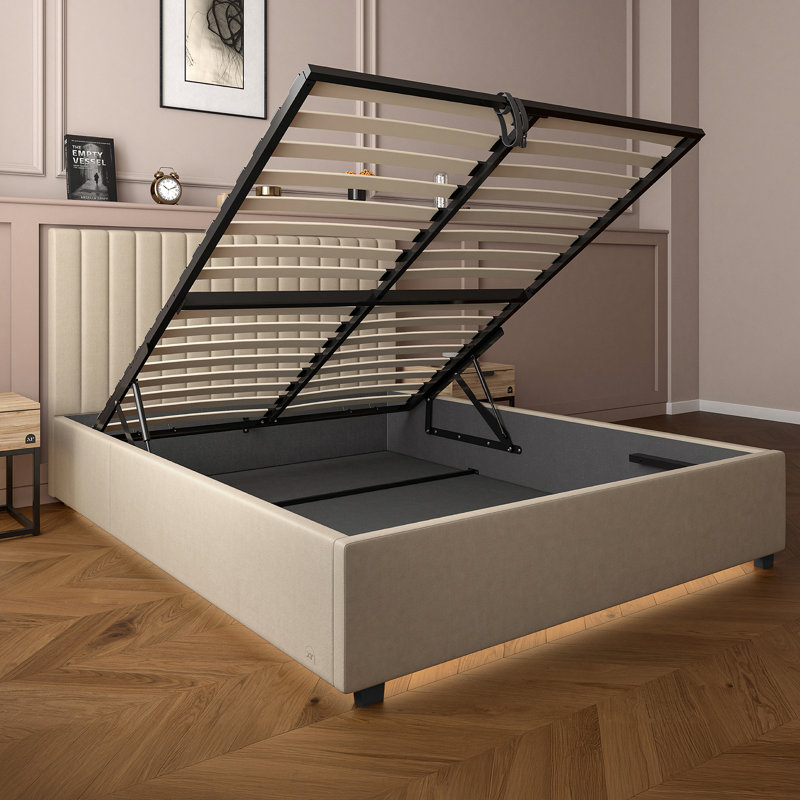 XR Living Maisie Fabric Ottoman Bed with LED Lighting, Cream, Double (4'6)