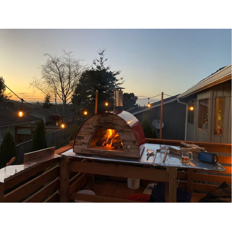 Four à pizza alimenté au bois avec plateau en acier inoxydable, H 45 po x l 36 po x P 36 po, Rouge