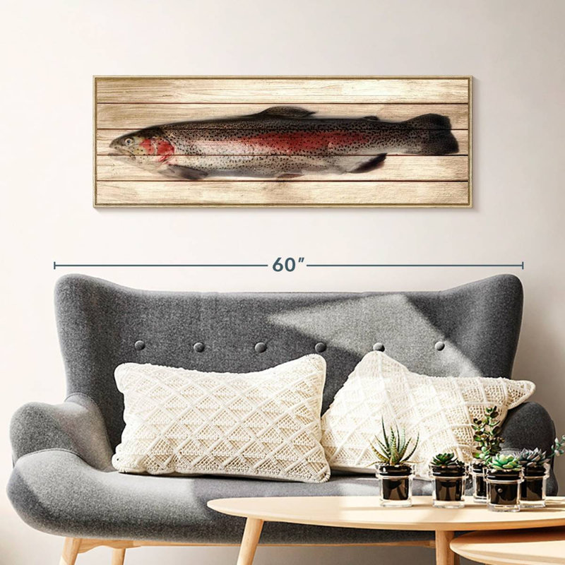 Trout, Floating Frame Natural Wood, 43" X 15"