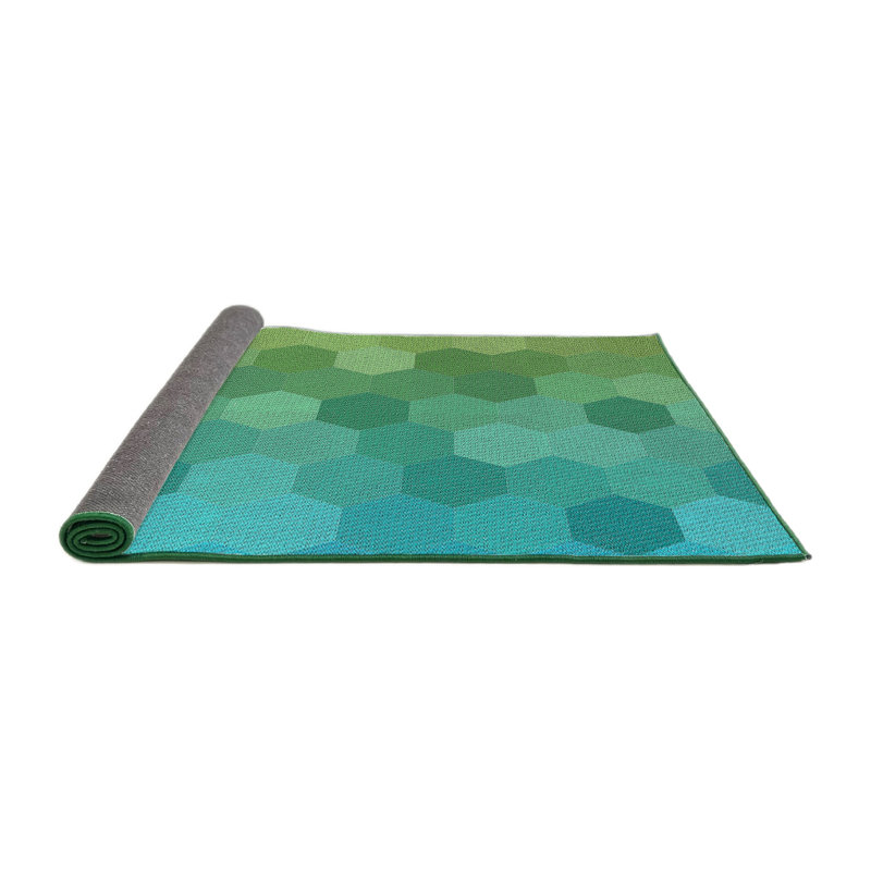 Tapis vert/jaune à motifs, Rond 7 pi