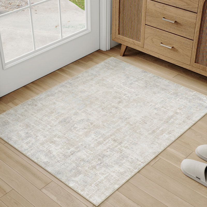 Tapis beige élégant et lavable à la machine, Rectangulaire 2 pi x 3 pi