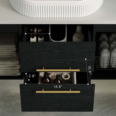 Meuble-lavabo flottant moderne avec lavabo en céramique et rangement intelligent