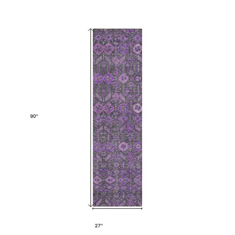 HomeRoots 8' Purple And Green Floral Washable Indoor Outdoor Runner Rug