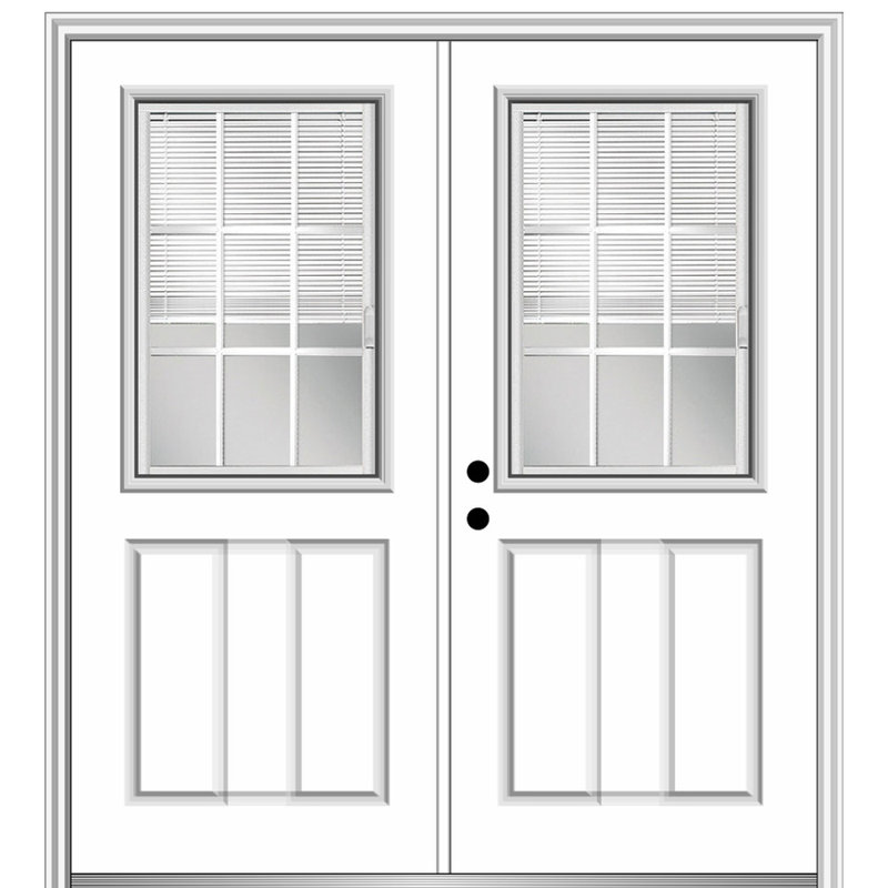 Porte d'entrée pré-suspendue en fibre de verre apprêtée, H 81,75 po x l 74 po x P 4,56 po, Droite / vers l'intérieur